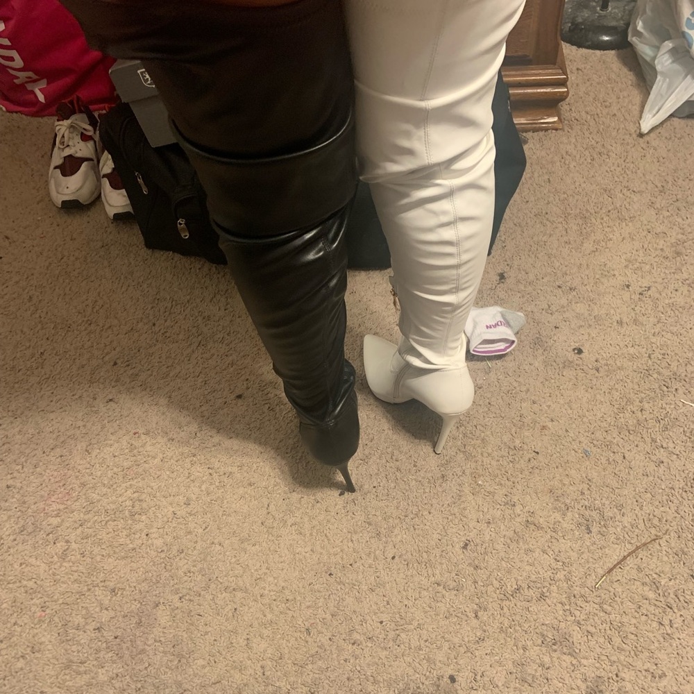 Black and White  thigh high boots